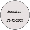 Adesivo transparente redondo com nome e data