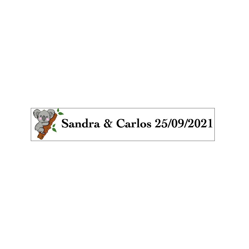 Adesivo retangular de coala com fundo branco para casamentos