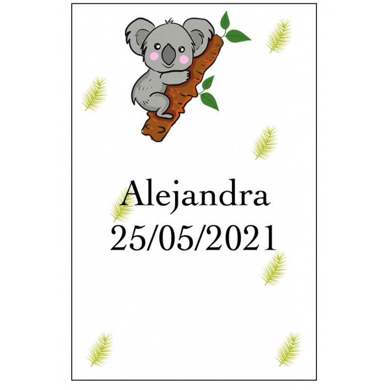 Adesivo de coala personalizado com nome e data
