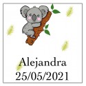 Adesivo de coala quadrado para personalizar com nome e data