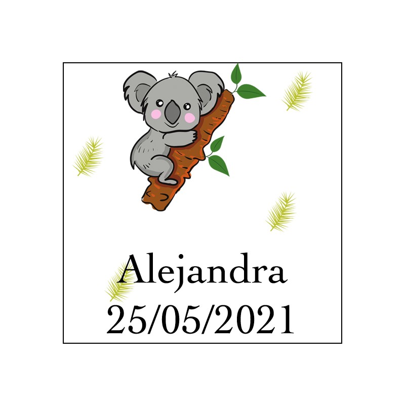 Adesivo de coala quadrado para personalizar com nome e data