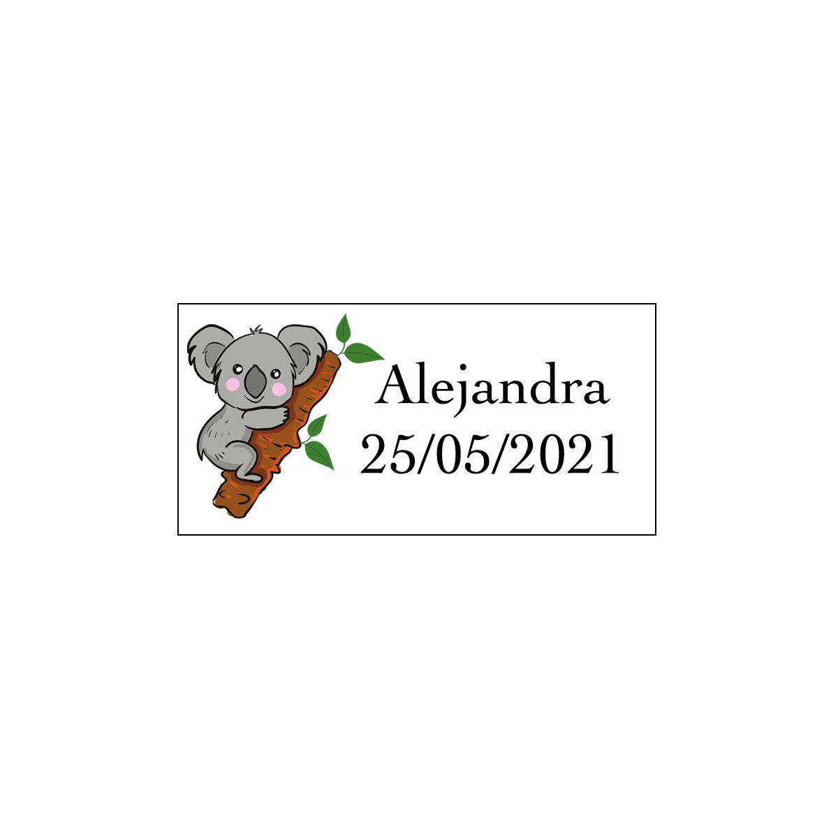 Adesivo de coala retangular personalizado com nome e data