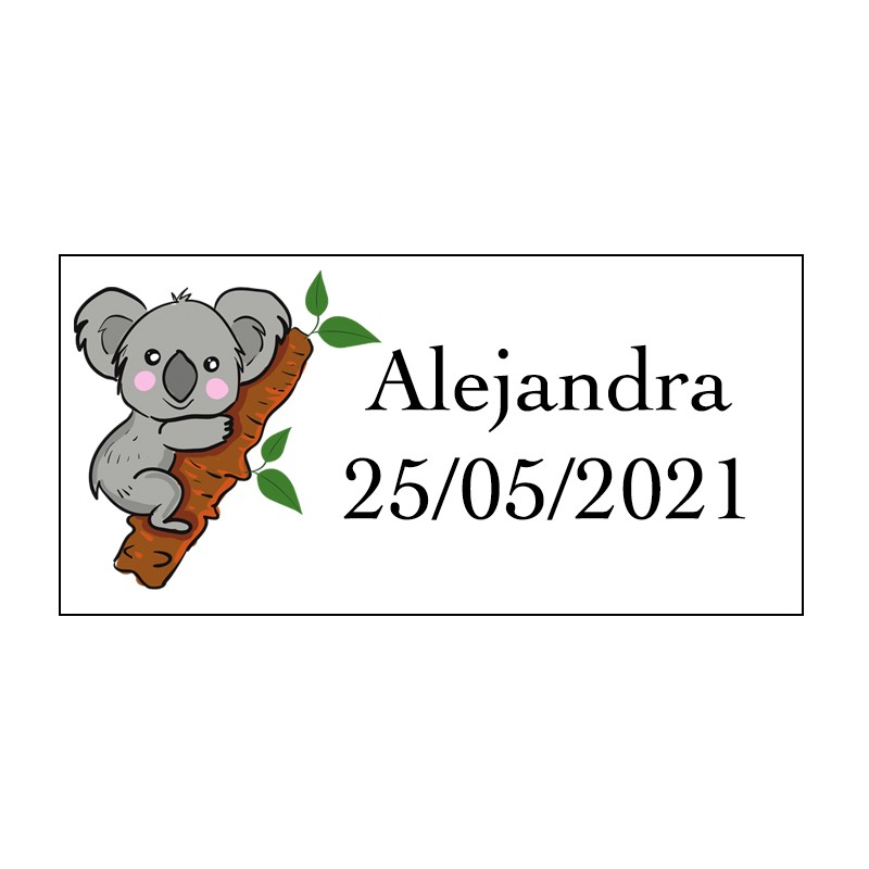 Adesivo de coala retangular personalizado com nome e data