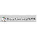 Adesivo unicórnio corações retangular transparente personalizado casamento