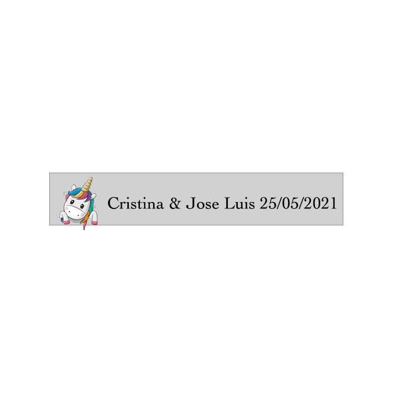 Adesivo unicórnio corações retangular transparente personalizado casamento