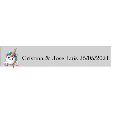 Adesivo unicórnio corações retangular transparente personalizado casamento