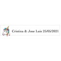Adesivo unicórnio corações retangular branco personalizado casamentos