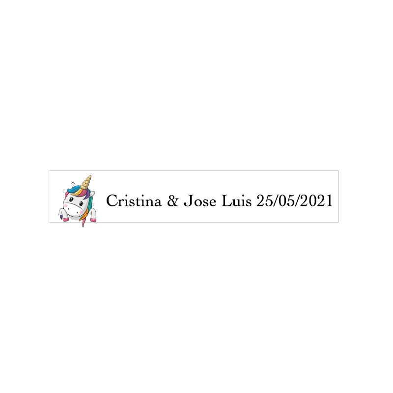 Adesivo unicórnio corações retangular branco personalizado casamentos