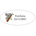 Adesivo de coala oval personalizado com nome e data