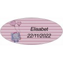 Adesivo elefante rosa ovalado personalizado para batizado