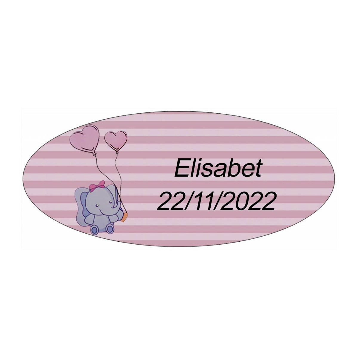 Adesivo elefante rosa ovalado personalizado para batizado