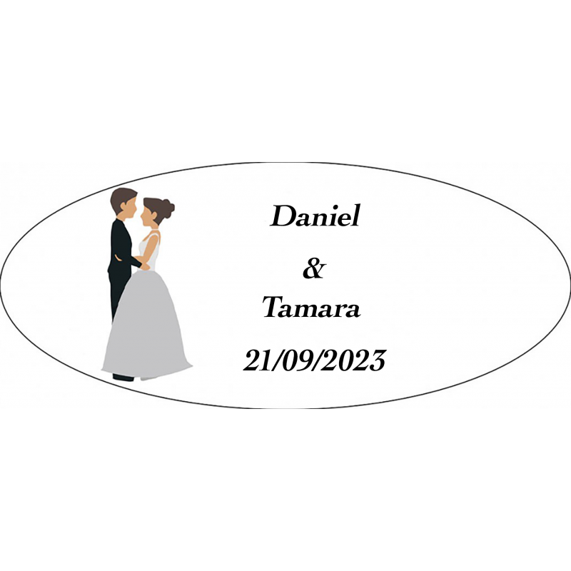 Adesivo oval personalizado para casamento com todas as aventuras