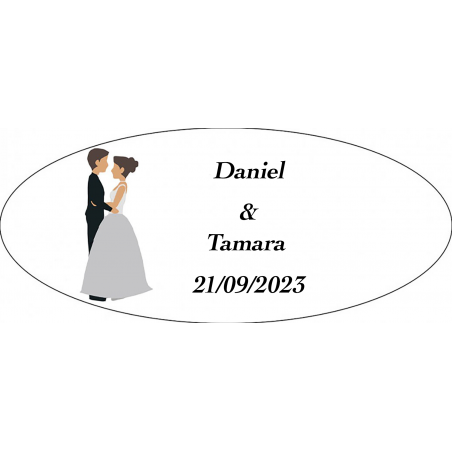 Adesivo oval personalizado para casamento com todas as aventuras