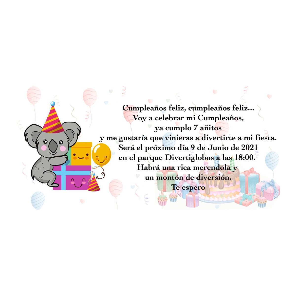 Convite personalizado de aniversário de coala