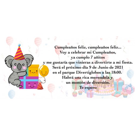 Convite personalizado de aniversário de coala