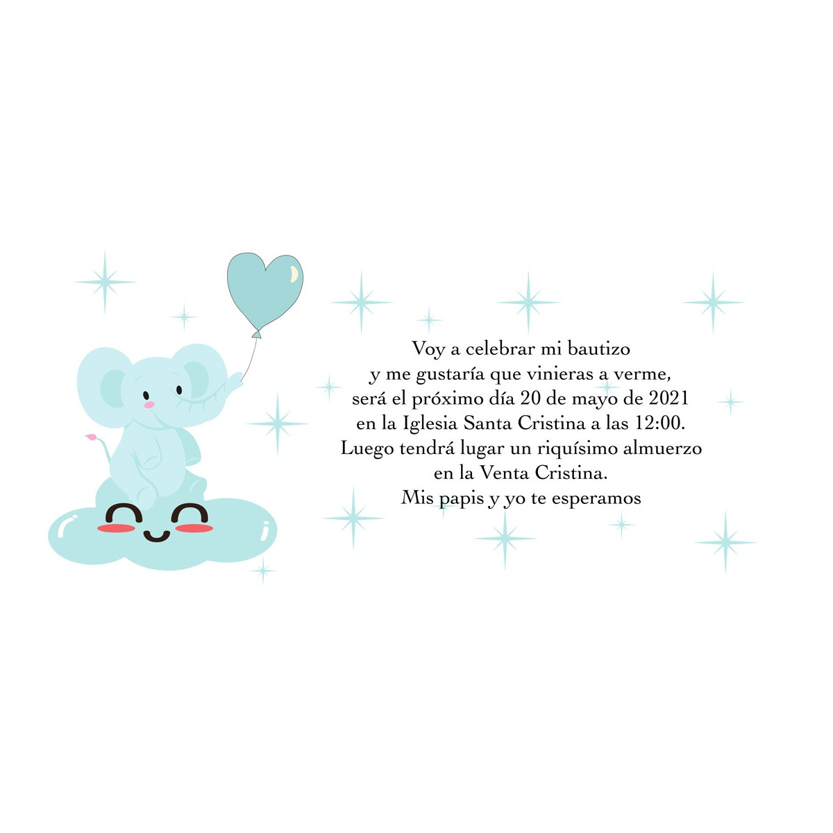 Convites de batizado elefante azul personalizado