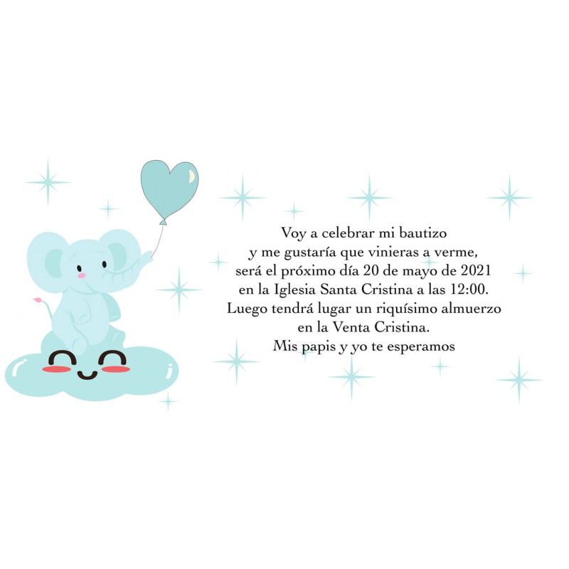 Convites de batizado elefante azul personalizado