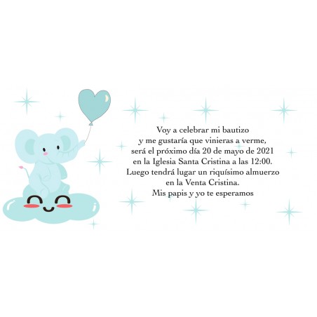 Convites de batizado elefante azul personalizado