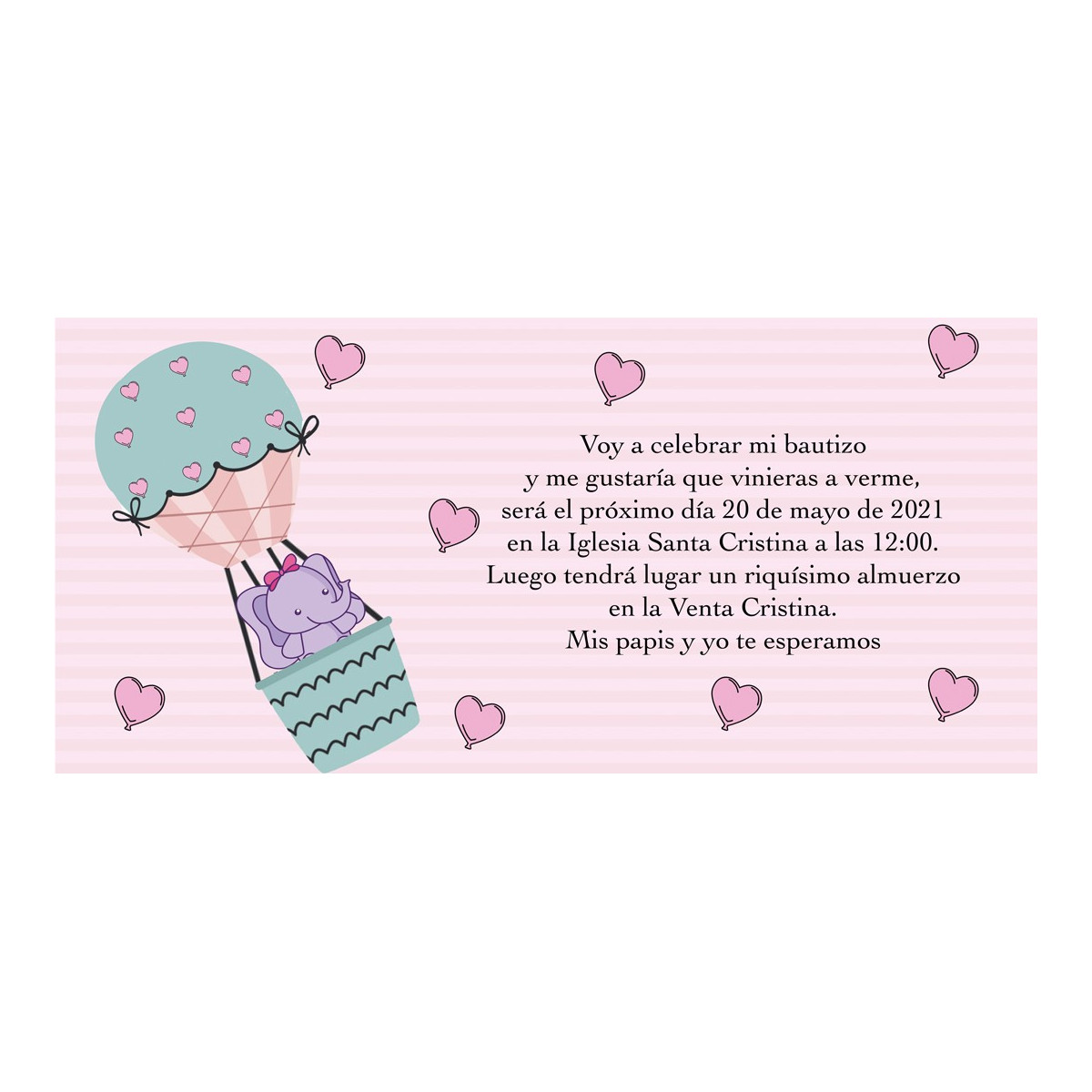 Convites personalizados de batismo de elefante rosa