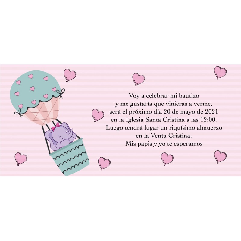 Convites personalizados de batismo de elefante rosa