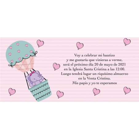 Convites personalizados de batismo de elefante rosa