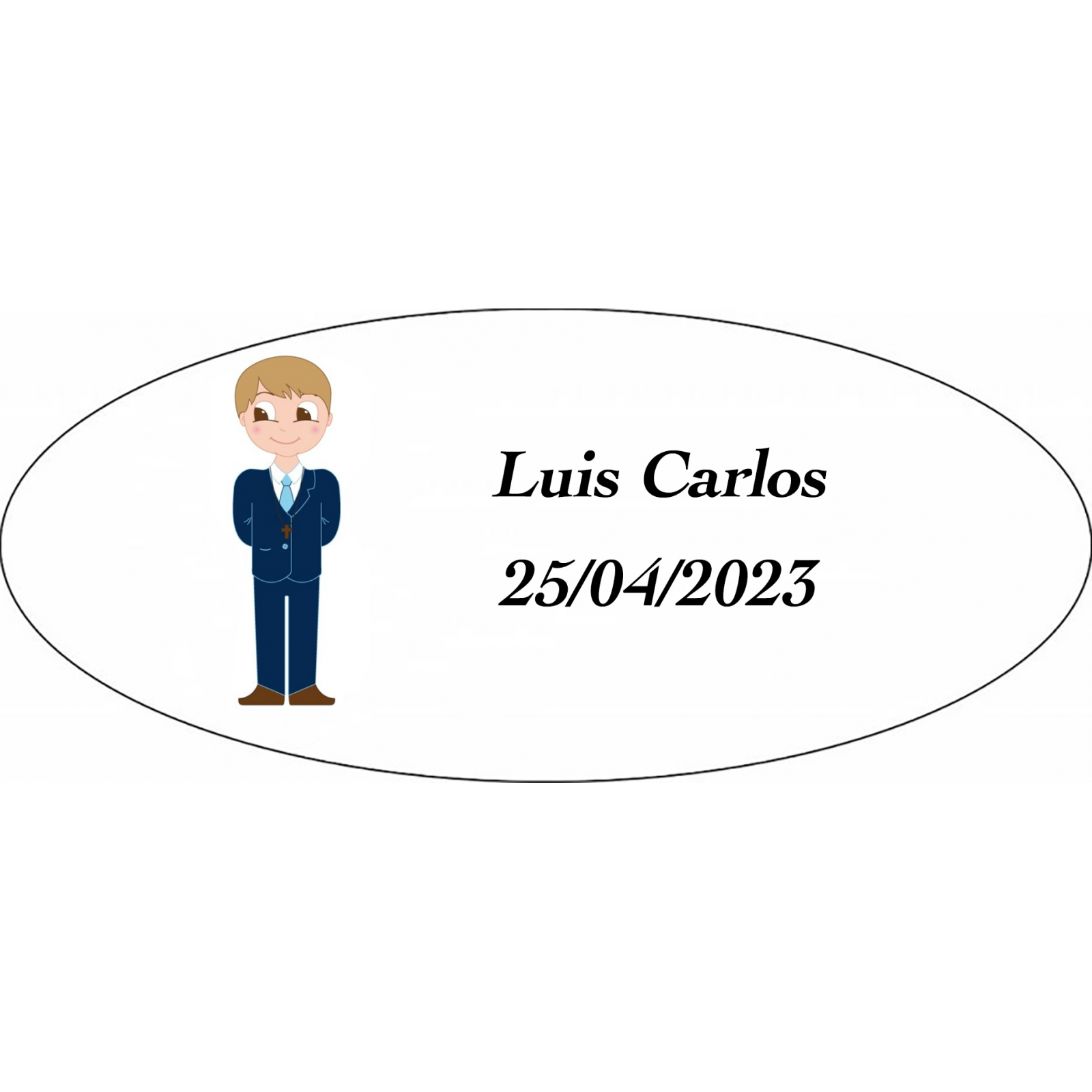 Adesivo oval personalizado de comunhão para meninos