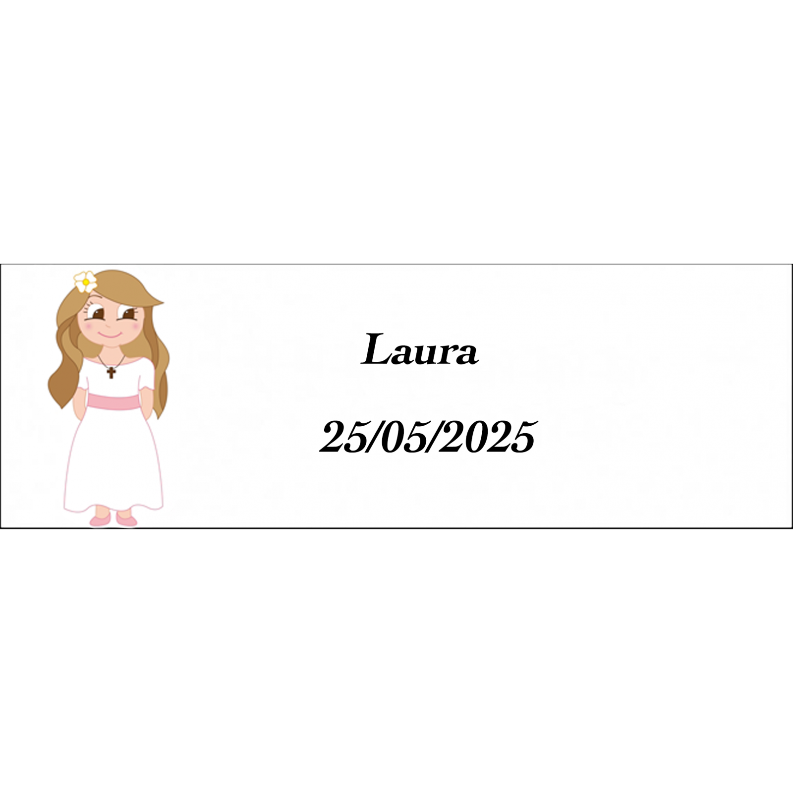 Adesivo retangular personalizado para comunhão de menina