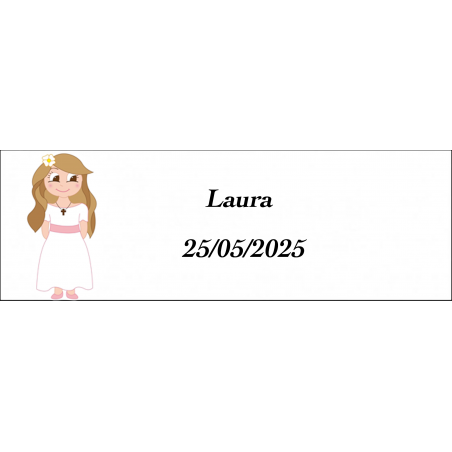 Adesivo retangular personalizado para comunhão de menina
