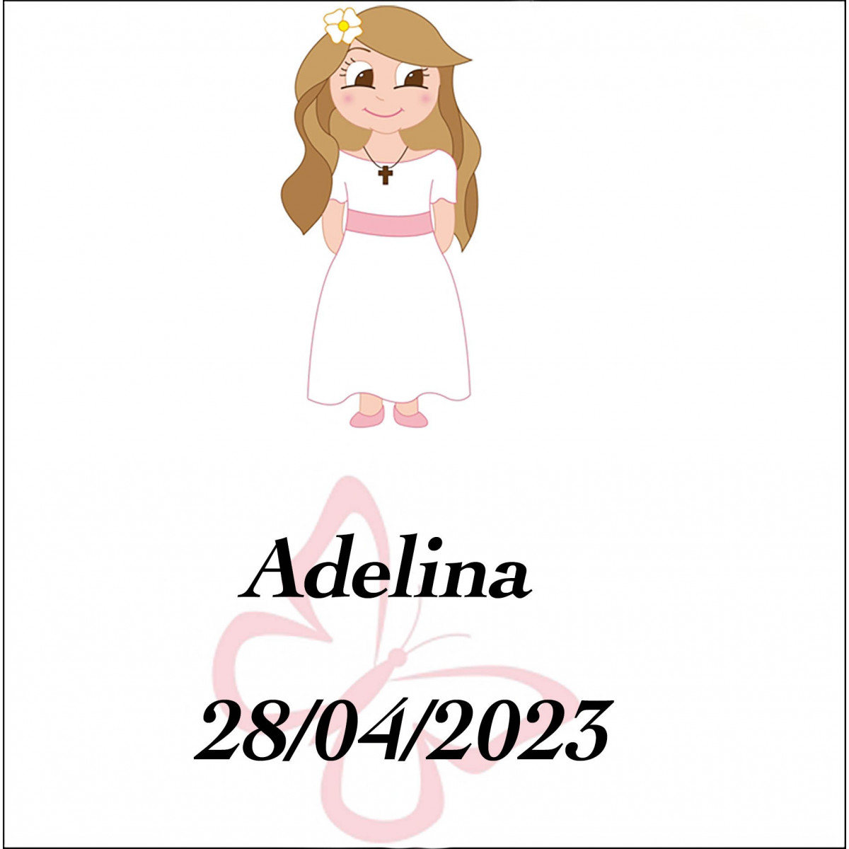Adesivo de comunhão menina quadrado personalizado