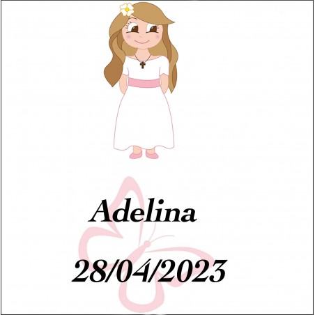 Adesivo de comunhão menina quadrado personalizado