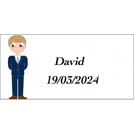 Adesivo retangular personalizado de comunhão para meninos com nome e data