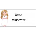 Adesivo de comunhão menina retangular personalizado com nome e data