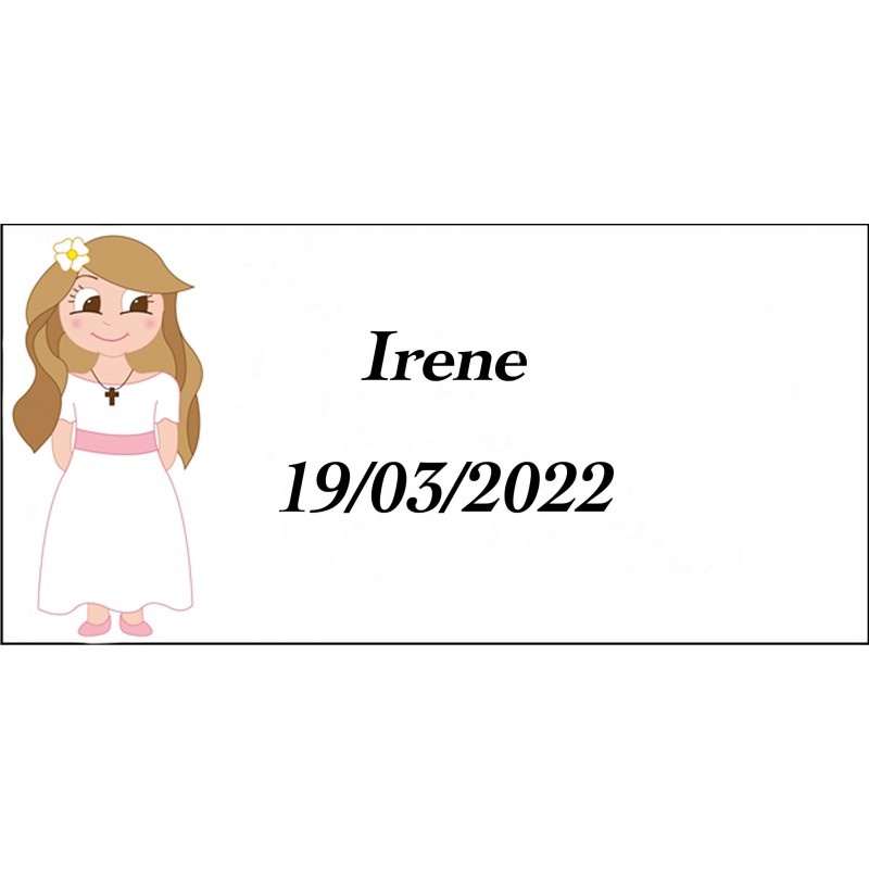 Adesivo retangular de menina da comunhão personalizado com nome e data