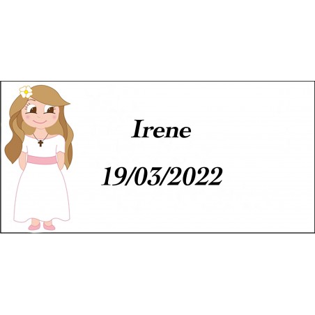 Adesivo de comunhão menina retangular personalizado com nome e data