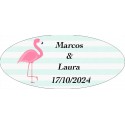 Adesivo oval personalizado de flamingo para casamentos