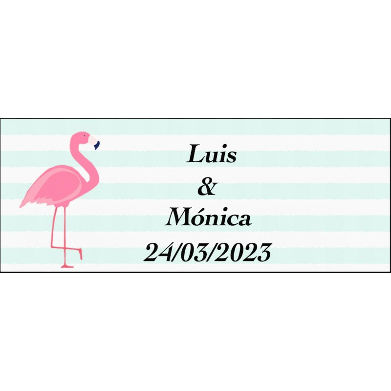 Adesivo flamingo retangular personalizado para casamento