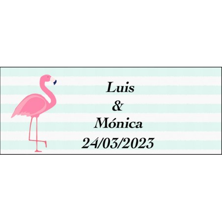 Adesivo flamingo retangular personalizado para casamento
