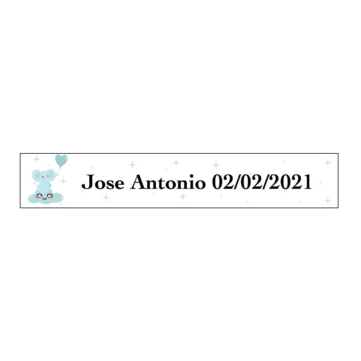 Adesivo de elefante azul retangular personalizado para batismo