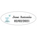 Adesivo oval personalizado de elefante azul para batismo