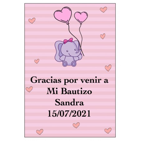 Adesivo de elefante rosa personalizado para chá de bebê ou batizado