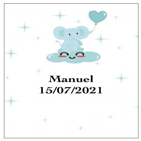 Adesivo personalizado de elefante azul quadrado para batismo