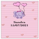 Adesivo elefante rosa quadrado personalizado para batizado