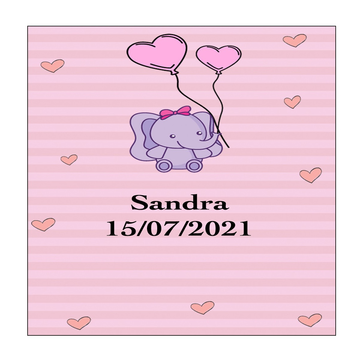 Adesivo elefante rosa quadrado personalizado para batizado