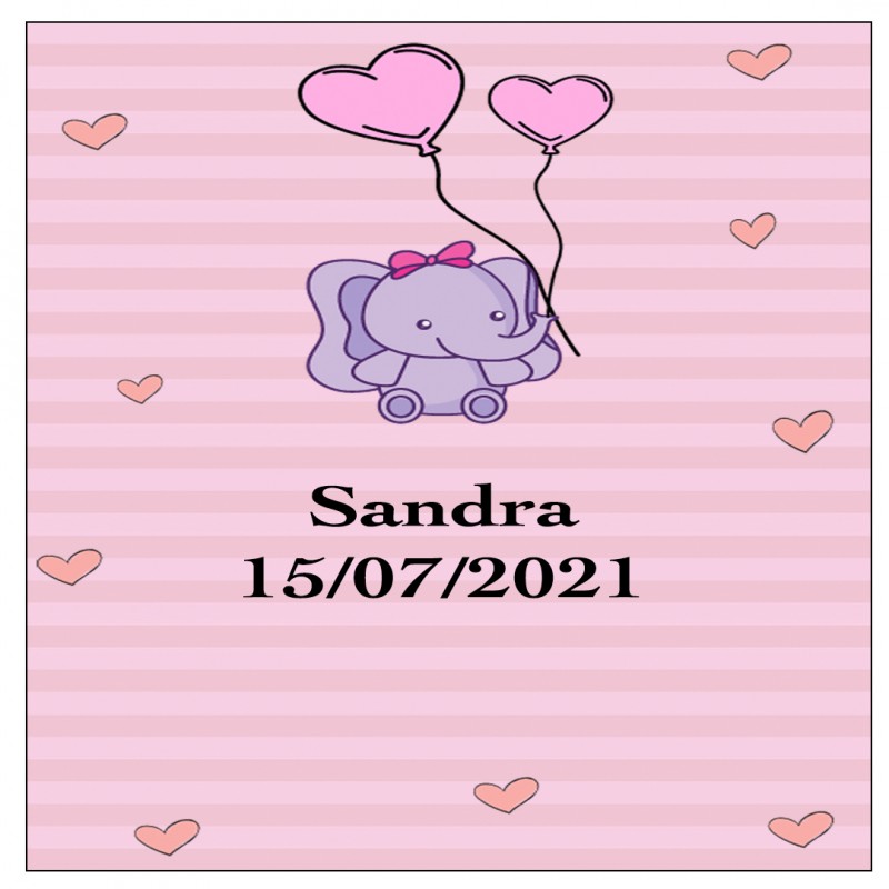 Adesivo elefante rosa quadrado personalizado para batizado