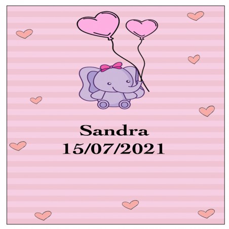 Adesivo elefante rosa quadrado personalizado para batizado