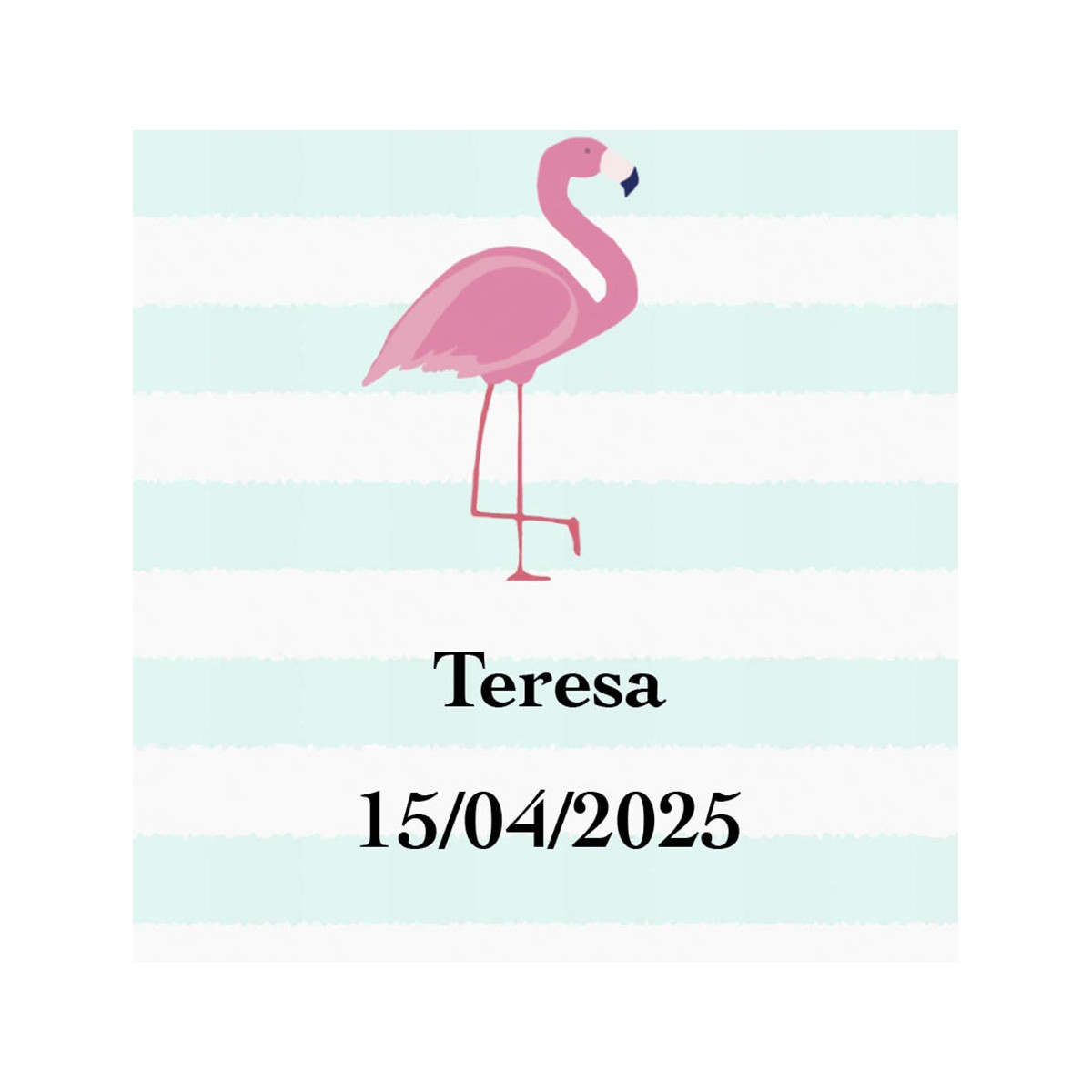 Adesivo de flamenco quadrado personalizado com nome e data