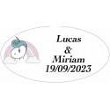 Adesivo de casamento unicórnio arco-íris oval personalizado