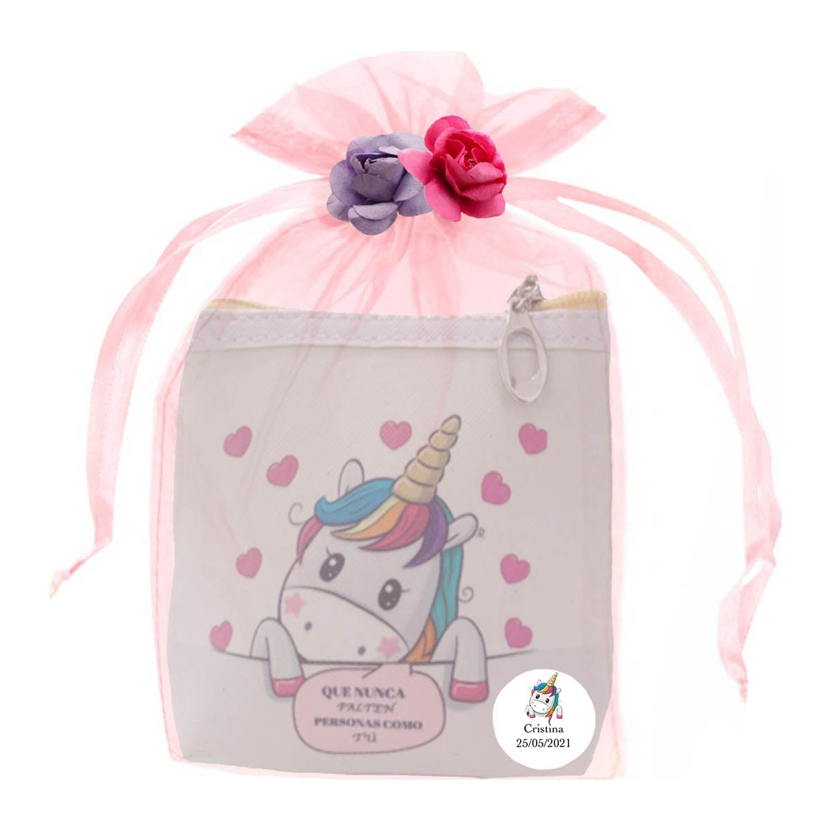 Carteira de Unicórnio personalizada com Bolsa de Organza Detalhe Original para Eventos