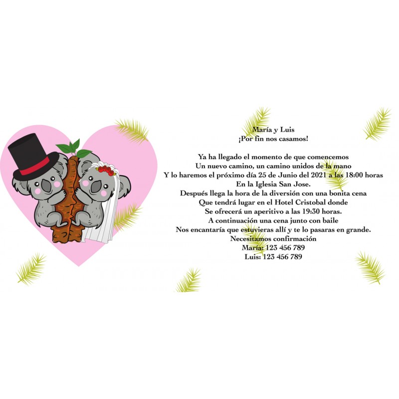 Convites de casamento de coala
