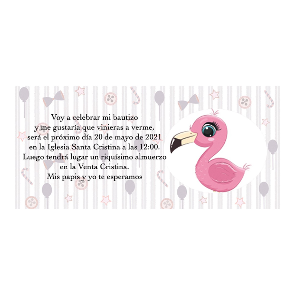 Convites de batismo flamingo personalizados